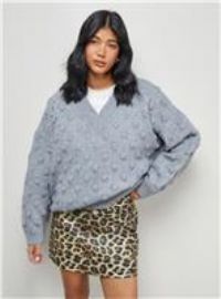 Bubble Knit Slouchy V Neck Jumper