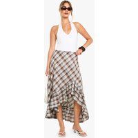 Womens Check Ruffle Asym Midi Skirt