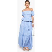 Womens Stripe Poplin Tiered Maxi Skirt