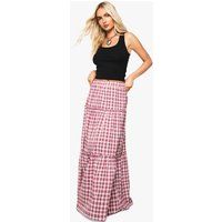 Womens Tiered Check Maxi Skirt