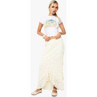 Womens Ruffle Lace Asymmetric Hem Midi Skirt
