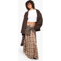 Womens Check Pleated Maxi Skirt