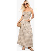 Womens Check Pleated Split Midi Skirt