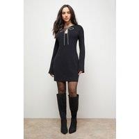 Oasis Women's Embellished Bow Knitted Dress in Black | Size: Small