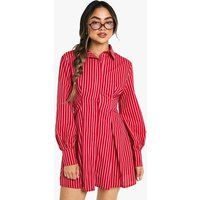 Womens Stripe pleate Detail Skater Skirt Dress