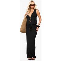 Womens Beaded Textured Drawstring Maxi Skirt