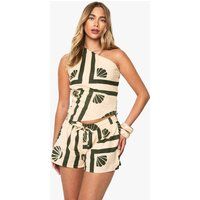Womens Shell Print Linen Shorts