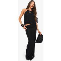 Womens Textured Shirred Foldover Waist Maxi Skirt