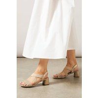 Womens Good For The Sole: Fleur Faux Metallic Leather Cross Strap Medium Block Heel Sandals