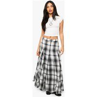 Womens Check Print Godet Maxi Skirt