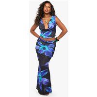 Womens Textured Mesh Ruched Overlay Maxi Skirt