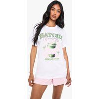 Womens 'Matcha Mornings' Graphic T-Shirt & Shorts Pyjama Set