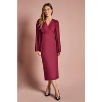Coast Women's Pleated Cape Sleeve Crepe Pencil Midi Dress in Berry | Size: 18