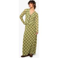 Womens Check Print Tie Front Top & Maxi Skirt Co-ord