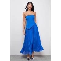 Bandeau Bodice Pleated Chiffon Midi Dress