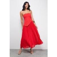 Bandeau Bodice Pleated Chiffon Midi Dress
