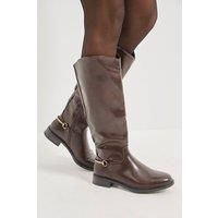 Wallis Women's Emma Faux Leather Stirrup Detail Knee High Riding Boots in Chocolate | Size: 3