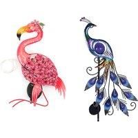 Solar Garden Stake Lights - Peacock Or Flamingo - 1 Or 2