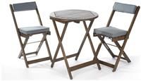 Greenhurst Solid Acacia 2 Seater Patio Set with Round Bistro Table in Grey and matching Grey Padded Cushions