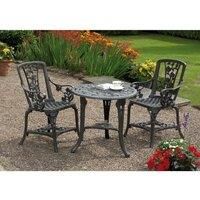 Gablemere 2 Seater Plastic Rose Design Patio Set with Round Bistro Table in Gun Metal Grey Finish
