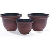 Pack of 3 Antique Style Planters: 2 Large & 1 Small (Brown)