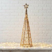 Sostter Mini Brown Wicker Christmas Tree with Star & Warm LED Light
