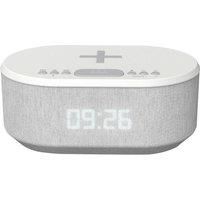 Bedside Wireless Charging Radio Alarm Clock with Dimmable LED Display - Non Ticking Mains Powered Dual Alarm Clock with USB Charger and Bluetooth Speaker