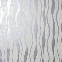 Arthouse Metallic Wave Glitter Wallpaper White/ Silver Paper