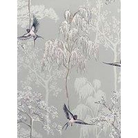 Arthouse Japanese Garden Wallpaper Oriental Trees Birds - Navy Ochre Grey