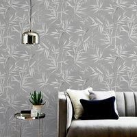 Bamboo Leaves Grey Wallpaper