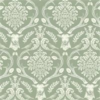 SOPHIE LAURENCE Stag Damask Sage Green Wallpaper - Flowers Birds Floral Wallpaper for Feature Wall Living Room Bedroom - Paste The Paper Wallpaper