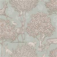 Arthouse Woodland Scene Sage Green Wallpaper Floral Flowers Animals Feature Wall