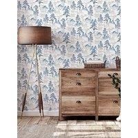 Arthouse Japanese Pagoda Blue Grey Wallpaper Floral Oriental Feature Wall