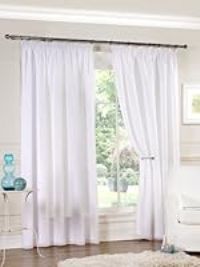 Emma Barclay Lined Pencil Pleat Voile Curtain Pair in White - Width 66 x Drop 54" (168 x 137cm)