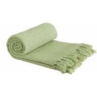 Emma Barclay Honeycomb - Recycled Cotton Plain Waffle Textured Chair Sofa Setee Throw Over Blanket in Pistachio Green - 70x100 (178x254cm)