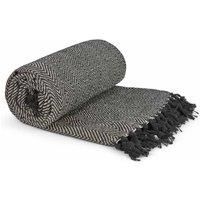 Emma Barclay Herringbone - Recycled Cotton Patterned Chair Sofa Setee Bed Throw Over Blanket in Black - 90x100 (228x254cm)