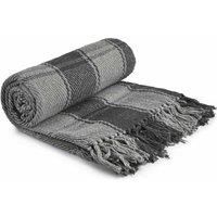 Emma Barclay Frisco - Recycled Cotton Traditional Check Chair Sofa Setee Throw Over Blanket in Charcoal Grey - 50x60 (127x152cm)
