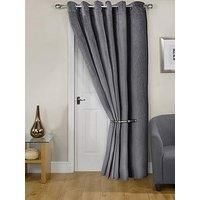 Emma Barclay Midnight - Embossed Velvet Woven Thermal Eyelet Door Curtain (Stone, Width 66" x 84"Drop (168x213cm))