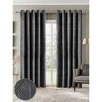 Embossed Velvet Woven Thermal Blackout Eyelet Curtains - Twilight