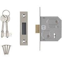 Smith & Locke 3 Lever Nickel-Plated 3-Lever Mortice Deadlock 64mm Case - 44mm Backset (3090G)
