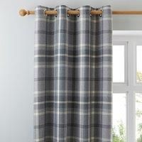 Highland Check Dove Grey Eyelet Curtains Grey and White