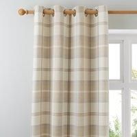 Highland Check Natural Eyelet Curtains Brown and White