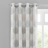 Jacquard Trees Dove Grey Eyelet Curtains White, Grey and Yellow