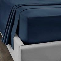 Dorma 300 Thread Count 100% Cotton Sateen Plain Fitted Sheet Navy Blue