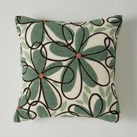 Crewel Work Floral Square Cushion