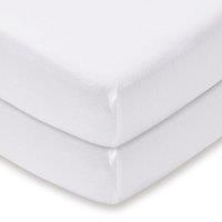 Pack of 2 White 100% Cotton Jersey Cot Fitted Sheets White