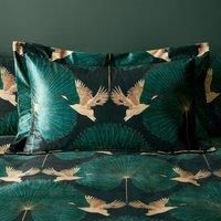 Luxe Cranes Emerald Oxford Pillowcase Green/Gold