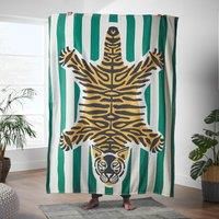 Green Stripe Tiger Jacquard Throw Blanket