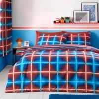 Red & Blue Neon Checks Reversible Duvet Cover and Pillowcase Set