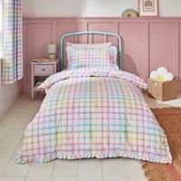 Rainbow Frilled Checked Quilt Cover Set